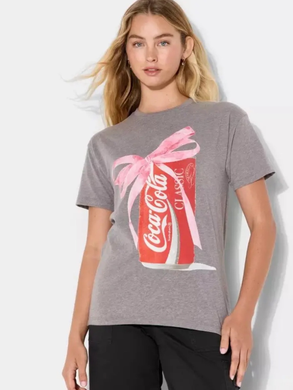 •COCA COLA• Short Sleeve Graphic Bow Tee >> NWT Gray size L